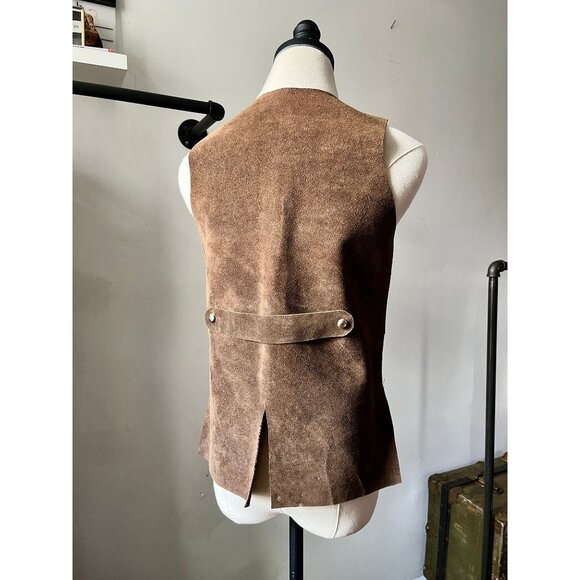 Vintage 70s Brown Suede Leather Vest | 1970s Belted Utility Pocket Western Boho - Picture 5 of 10